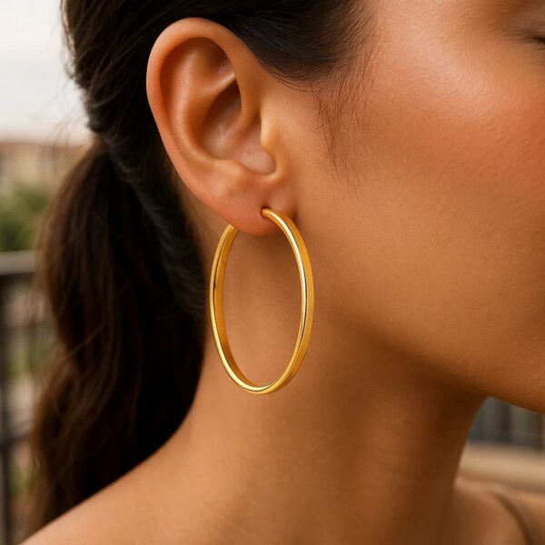 Large Wedding Hoop Earrings in 14K Yellow Gold - Image 4