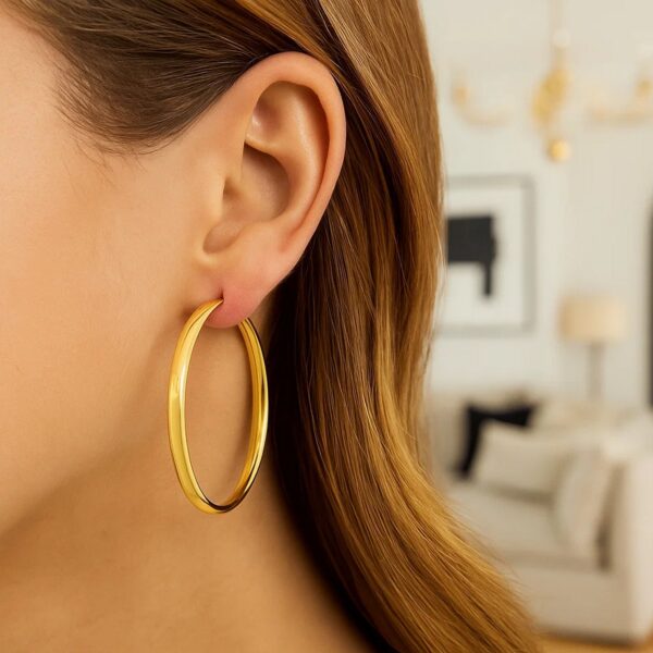 Large Wedding Hoop Earrings in 14K Yellow Gold - Image 5