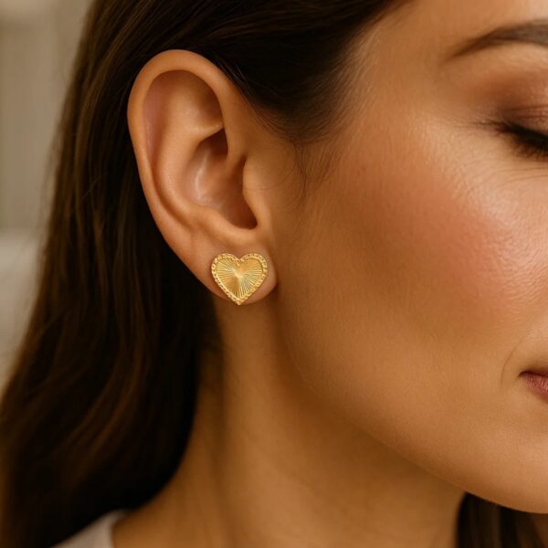 14K Yellow Gold Radiating Heart Stud Earrings - Image 2