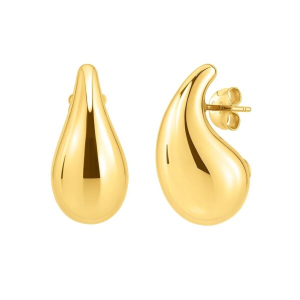 Large Raindrop Stud Earrings in 14K Yellow Gold - Image 2