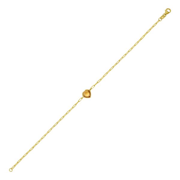 14K Yellow Gold Citrine Heart Bracelet (1.50 mm)