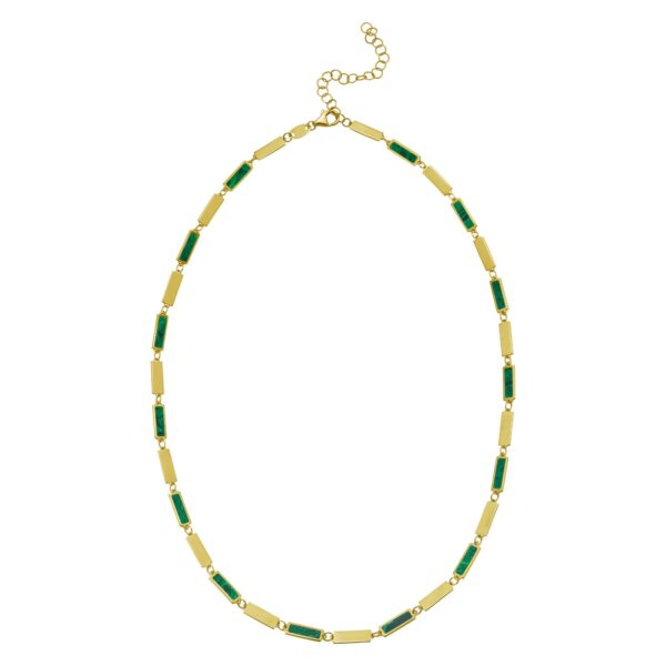14K Yellow Gold Malachite Rectangle Links Necklace (3.50 mm) - Image 2