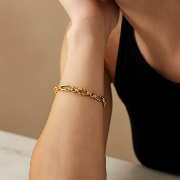 14k Yellow Gold Italian Alternating Paperclip Round Links Bracelet (8.00 mm) - Image 5