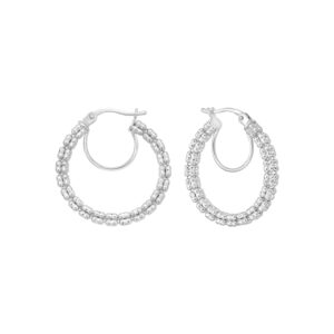 14K White Gold Ice Chain Round Hoops Earrings