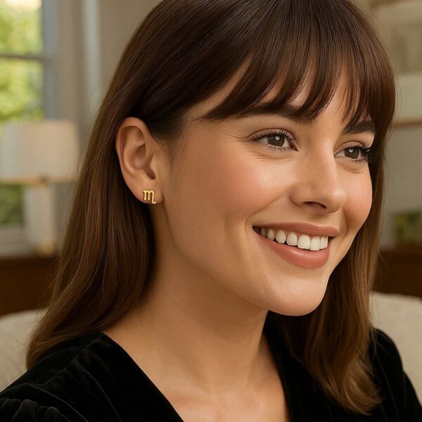 14k Yellow Gold Scorpio Stud Earrings - Image 2