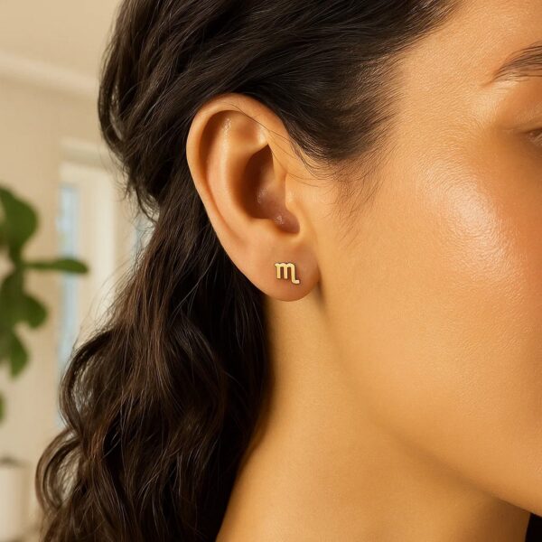 14k Yellow Gold Scorpio Stud Earrings - Image 3