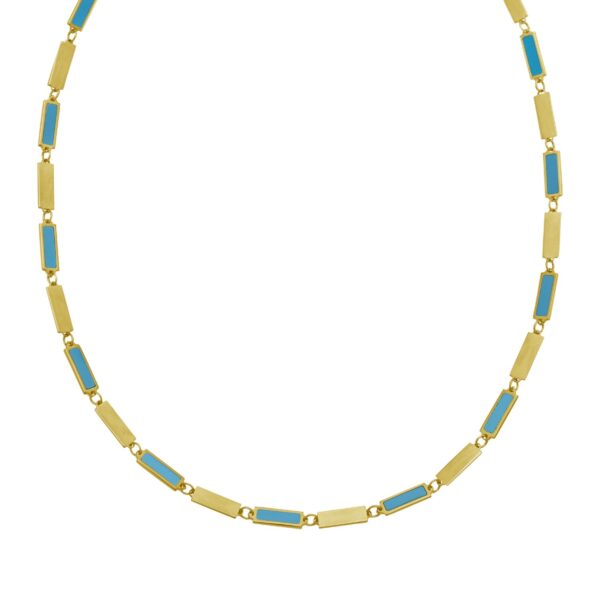 14K Yellow Gold Turquoise Rectangle Links Necklace (3.50 mm) - Image 2