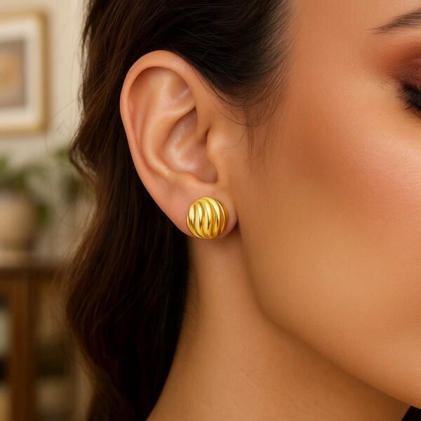 14K Yellow Gold Swirl Button Stud Earrings - Image 3