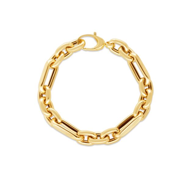 14k Yellow Gold Italian Alternating Paperclip Oval Links Bracelet (9.30 mm) - Image 2