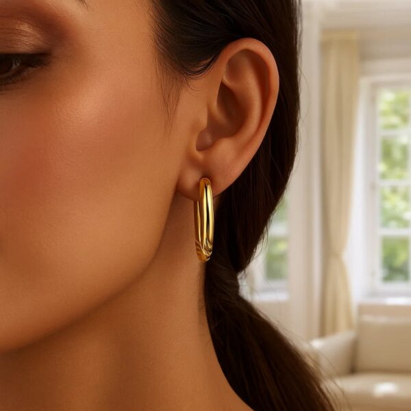 14K Yellow Gold Twisted Medium Hoop Earrings - Image 3