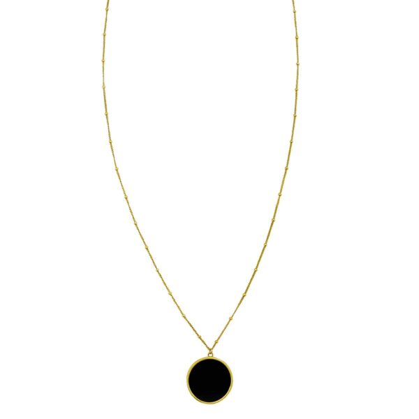 14K Yellow Gold Onyx Inlay Circle Necklace