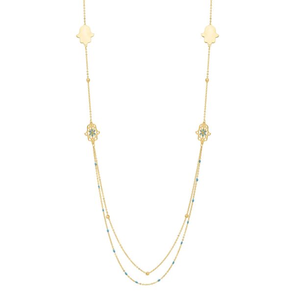 Long Hamsa Necklace in 14K Yellow Gold