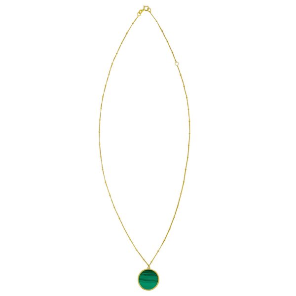 14K Yellow Gold Malachite Inlay Circle Necklace - Image 2