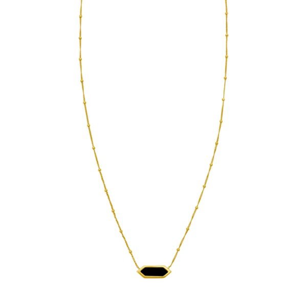 14K Yellow Gold Hexagon Onyx Pendant Necklace - Image 2