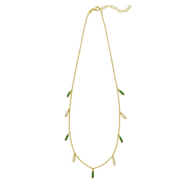 14K Yellow Gold Malachite And MOP Inlay Station Necklace - Image 2
