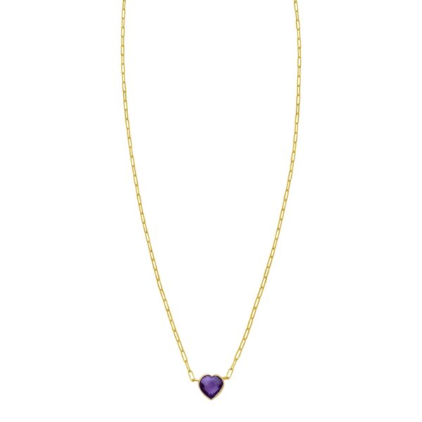 14K Yellow Gold Amethyst Heart Necklace (1.50 mm)