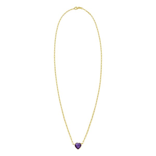 14K Yellow Gold Amethyst Heart Necklace (1.50 mm) - Image 2