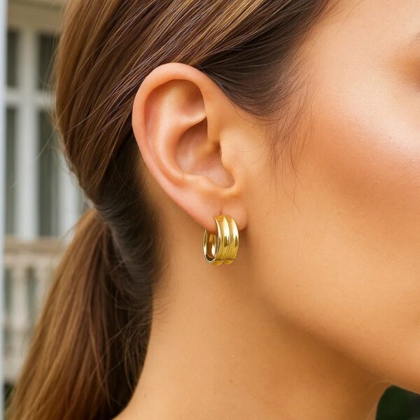 Medium Concave Hoop Earrings in 14K Yellow Gold - Image 3