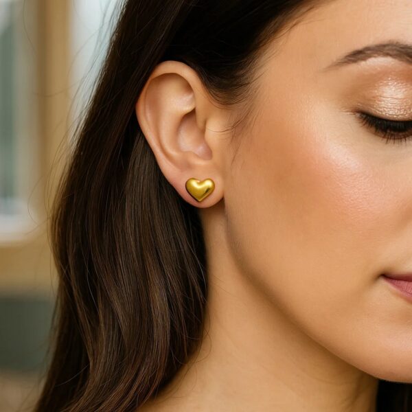 14K Yellow Gold Puffed Heart Stud Earrings - Image 3