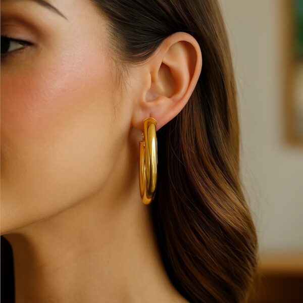 14K Yellow Gold Oval Omega Hoops - Image 3