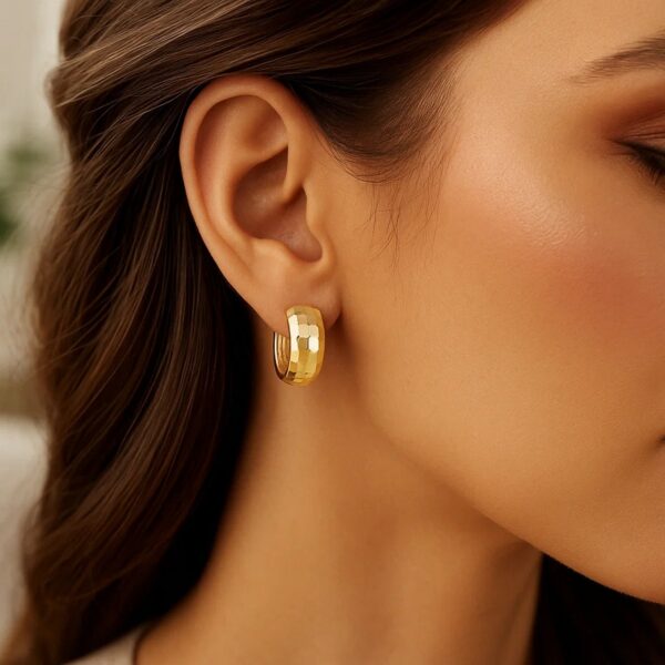 14K Yellow Gold Checkerboard Patterned Hoop Earrings - Image 3