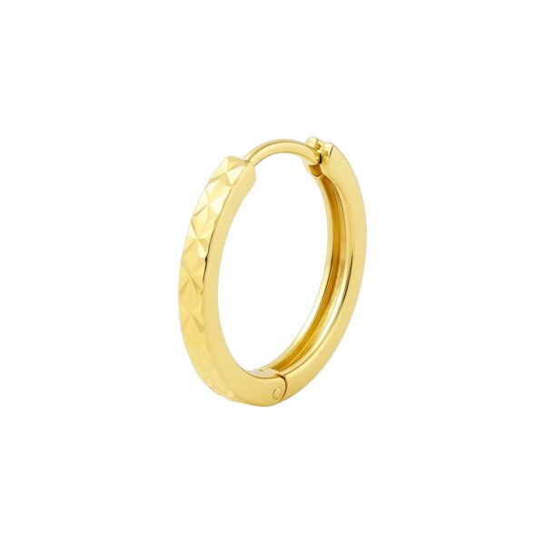 14k Yellow Gold Diamond Cut Textured Huggie Earrings - Image 2
