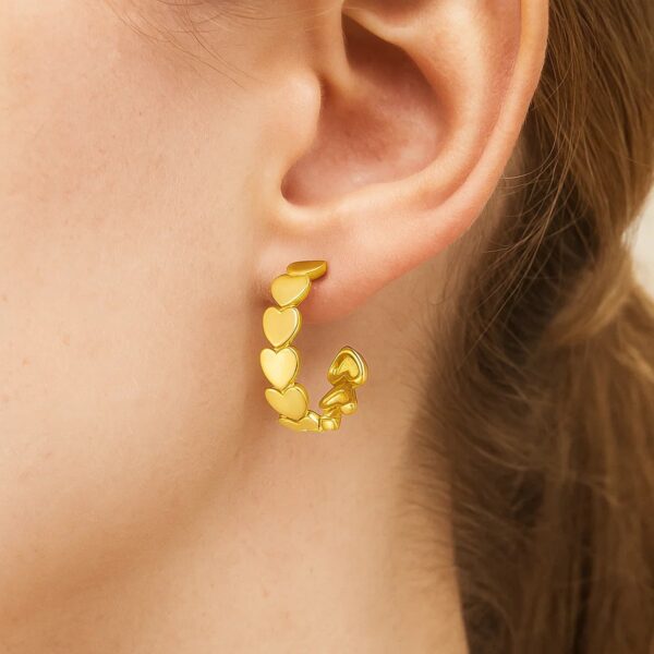 14K Yellow Gold Heart Row C Hoop Earrings - Image 2