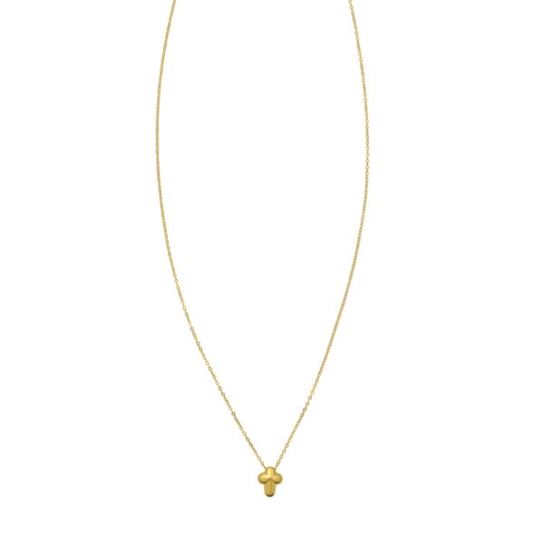 14K Yellow Gold Puffed Mini Cross Pendant Necklace