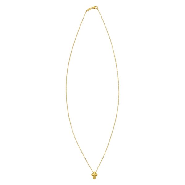 14K Yellow Gold Puffed Mini Cross Pendant Necklace - Image 2