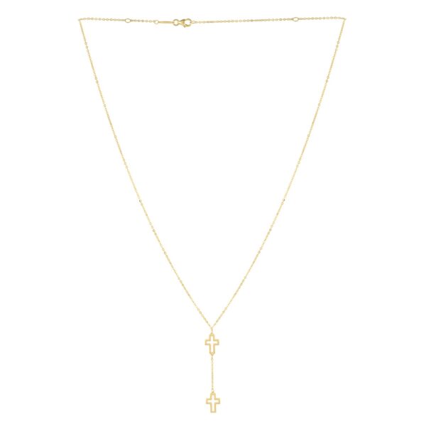 Double Cross Drop Necklace in 14K Yellow Gold - Image 3