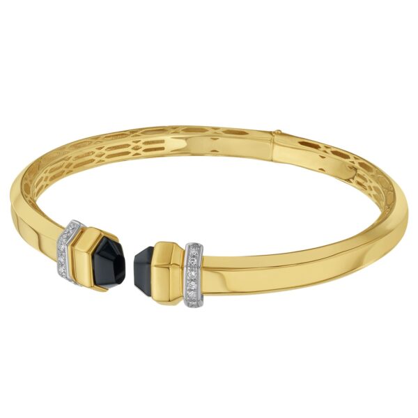 14K Yellow Gold Black Pyramid Art Deco Open Cuff Bangle (6.00 mm) - Image 2