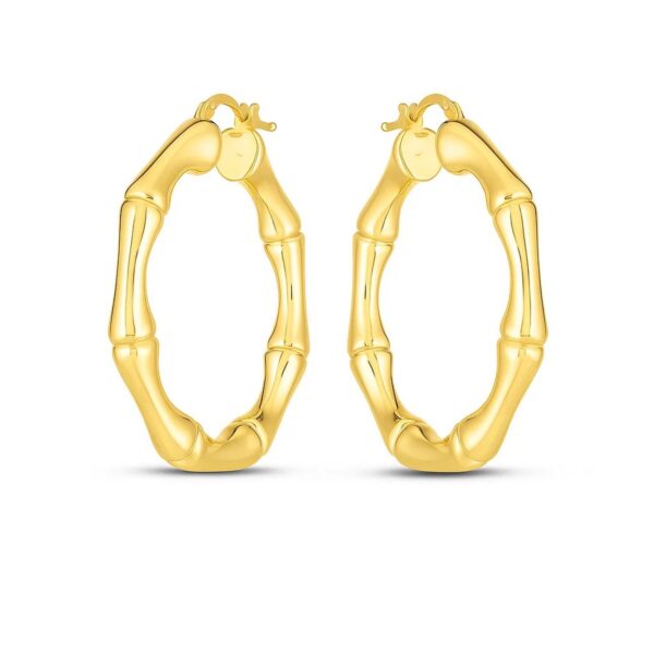 14k Yellow Gold Large Bamboo Hoops - Image 2