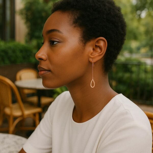 Textured Pear Shaped Long Drop Earrings in 14k Rose Gold - Image 3