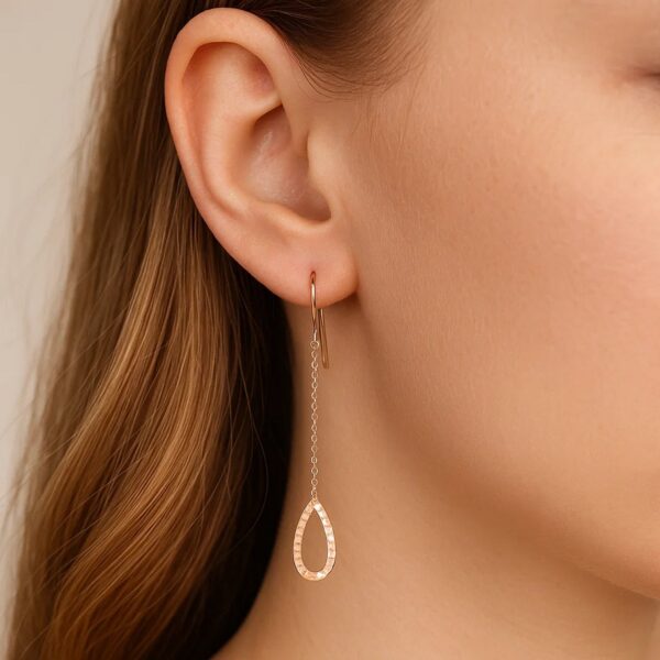 Textured Pear Shaped Long Drop Earrings in 14k Rose Gold - Image 4