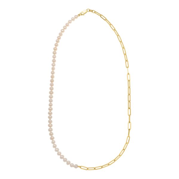 5mm Pearl and Lite Paperclip Necklace in 14K Yellow Gold - Image 3