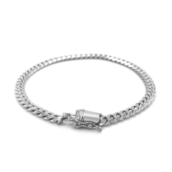 14k White Gold Classic Miami Cuban Solid Bracelet (5.00 mm) - Image 3
