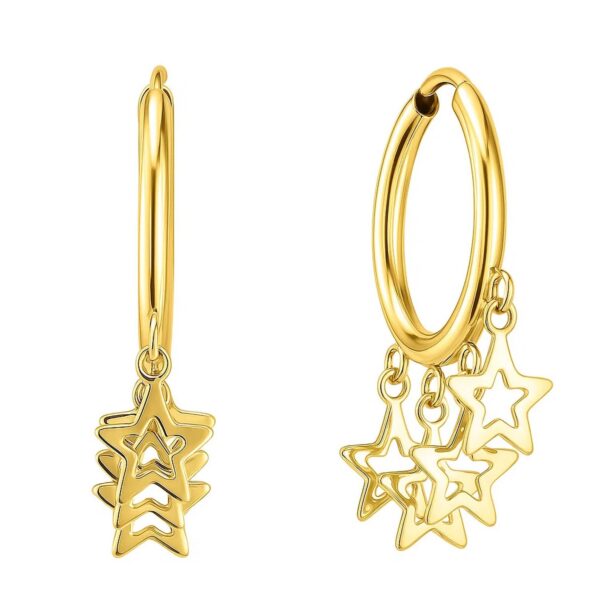 14K Yellow Gold Endless Star Charm Huggie Hoop Earrings - Image 2