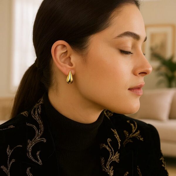 14k Yellow Gold Small Raindrop Studs Earrings (19.50x9.80 mm) - Image 2