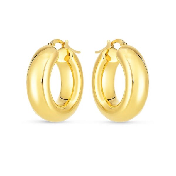 14k Yellow Gold Medium Puffy Hoops - Image 2