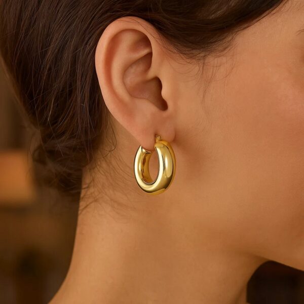 14k Yellow Gold Medium Puffy Hoops - Image 3