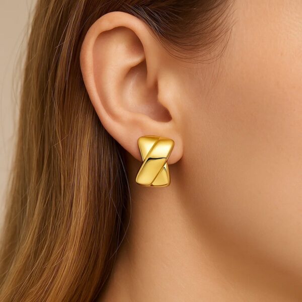 14K Yellow Gold Puffed X C Hoops Earrings - Image 2