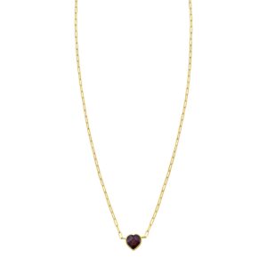 14K Yellow Gold Garnet Heart Necklace (1.50 mm)