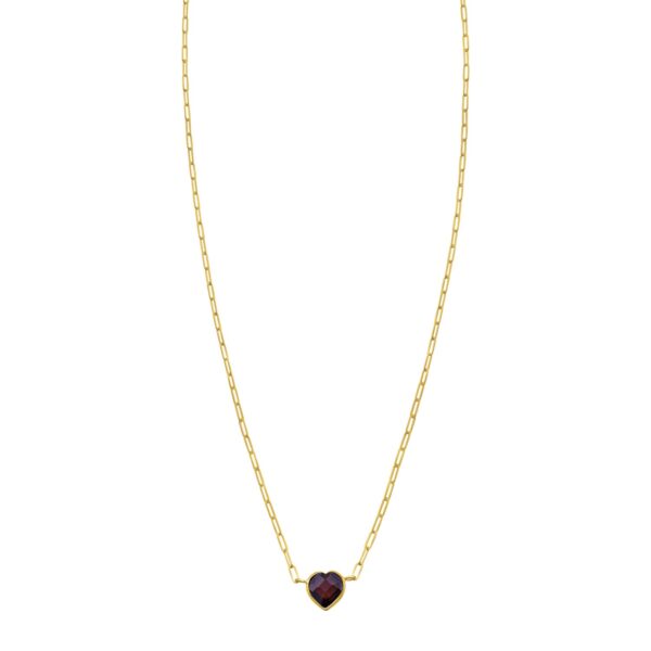 14K Yellow Gold Garnet Heart Necklace (1.50 mm)