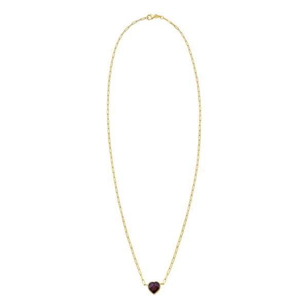 14K Yellow Gold Garnet Heart Necklace (1.50 mm) - Image 2
