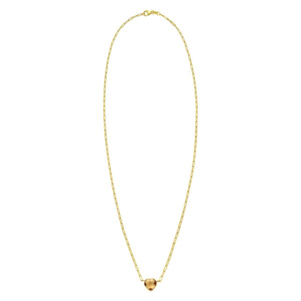 14K Yellow Gold Citrine Heart Necklace (1.50 mm) - Image 2