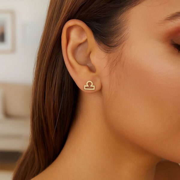 14k Yellow Gold Libra Stud Earrings - Image 2