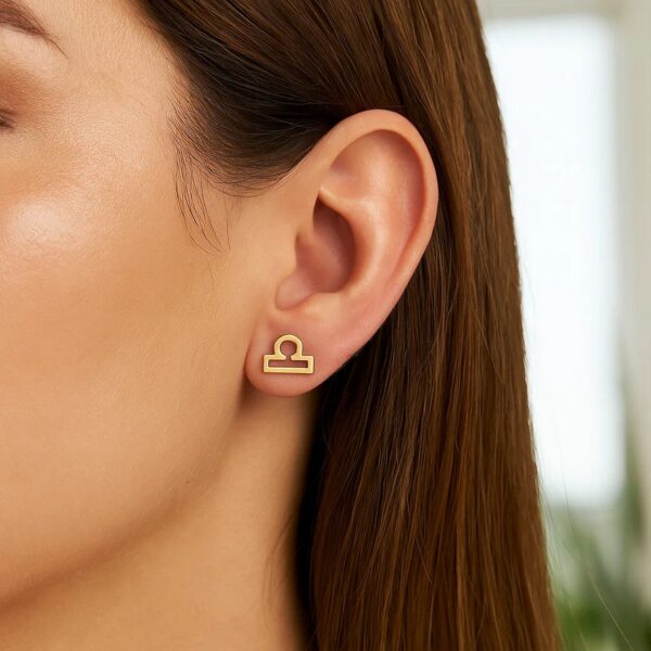 14k Yellow Gold Libra Stud Earrings - Image 3