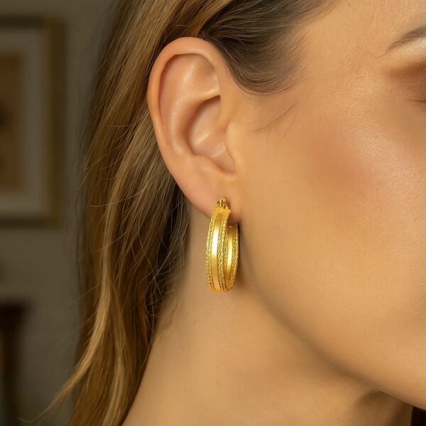 14K Yellow Gold Sparkle Spring Hoop Earrings - Image 2