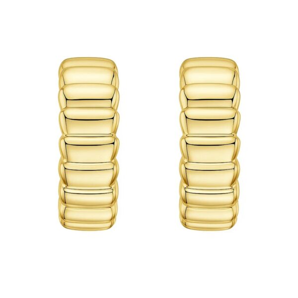 14K Yellow Gold Ribbed C Hoop Earrings - Image 2