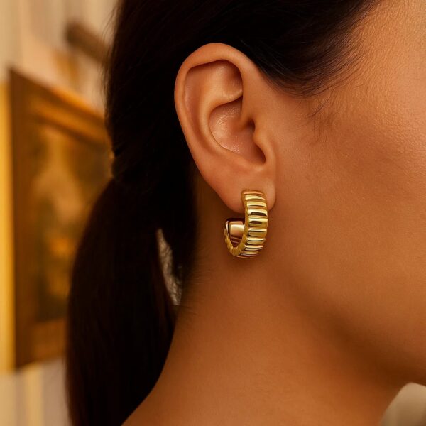 14K Yellow Gold Ribbed C Hoop Earrings - Image 3